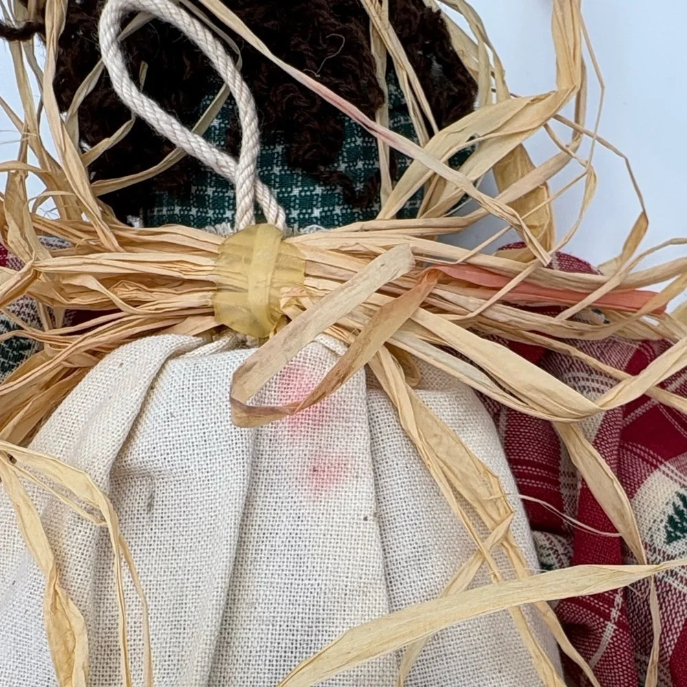 Festive Vintage Handmade Plaid Christmas Doll with “Happy Birthday Jesus”